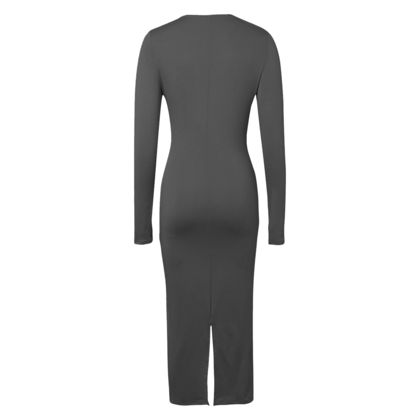thumbnail image 4 of 2025 Vestido largo ajustado de color liso para mujer: poliéster, cintura imperio, temperamento elegante, lavable a máquina, tallas S-L, contorno de pecho 76-100 cm, 4 of 6